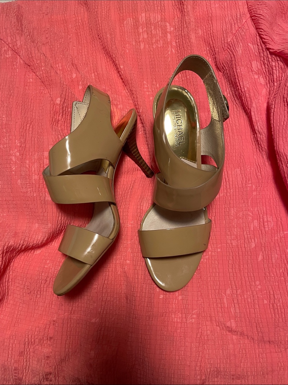 MICHAEL Michael Kors Tan Patent Leather Slingback Heels